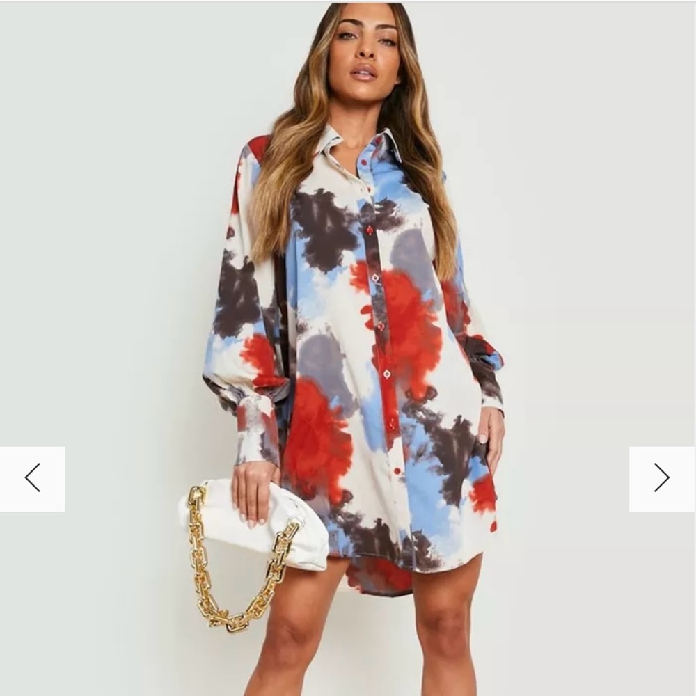 Boohoo smudge Print oversize shirt dress NWT